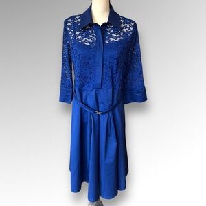 Missmny Womens Dress 2XL Blue Retro Lace Button Crochet Party Preppy